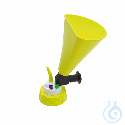 b.safe Waste Cap S55 with Funnel, 2x UNF1/4'', 1x GL14, 1x NPT1/8'' Screw cap