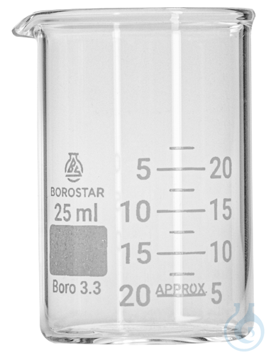 Borostar Becherglas 25ml, n.F. mit Ausguss, Boro 3.3
