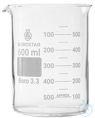 Borostar Becherglas 600ml, n.F. mit Ausguss, Boro 3.3