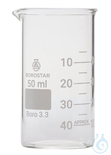 Borostar Becherglas 50ml, h.F. mit Ausguss, Boro 3.3