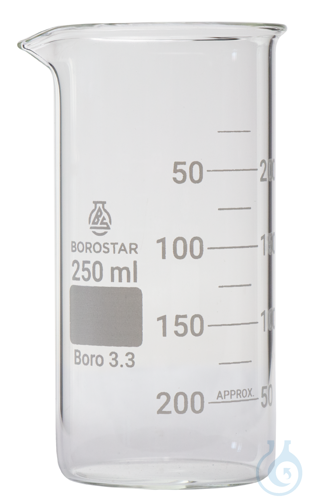 Borostar Becherglas 250ml, h.F. mit Ausguss, Boro 3.3