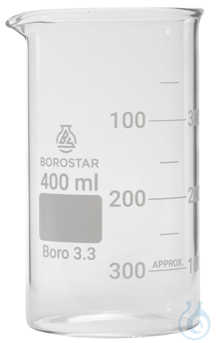 Borostar Becherglas 400ml, h.F. mit Ausguss, Boro 3.3