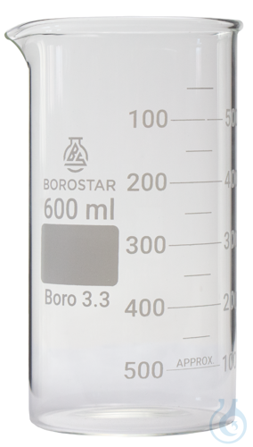 Borostar Becherglas 600ml, h.F. mit Ausguss, Boro 3.3