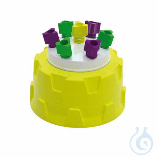 b.safe System Caps GL45, 7x UNF 1/4'' Screw cap GL45 made of PP yellow, insert
