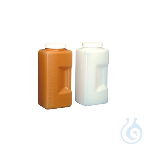 Graduated bottle with rectangular base, HDPE, amber, 2000 ml, 52 pcs