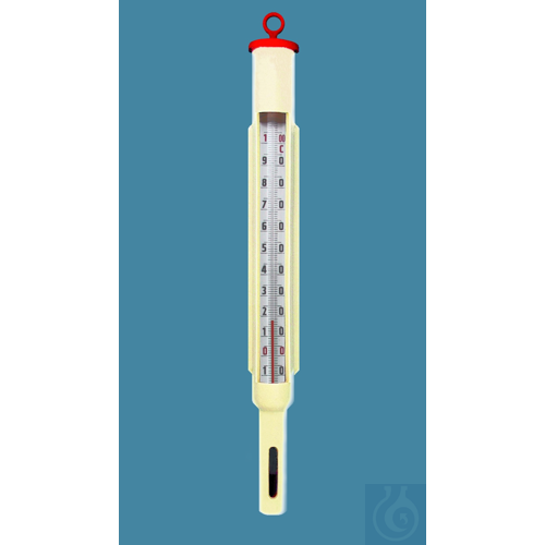 Cylinder thermometer in plastic frame, enclosed scale, 0+50:1°C, capillary