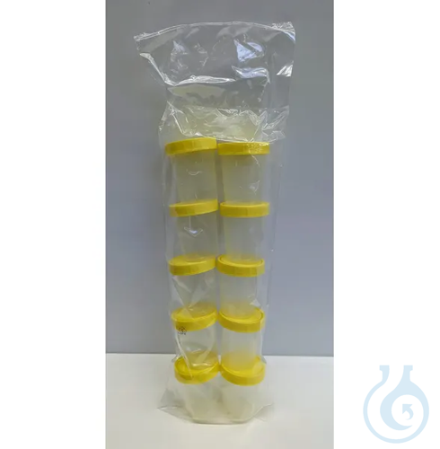 Specimen beakers, with yellow lid, sterile, packed 10 pieces in a bag 125 ml
