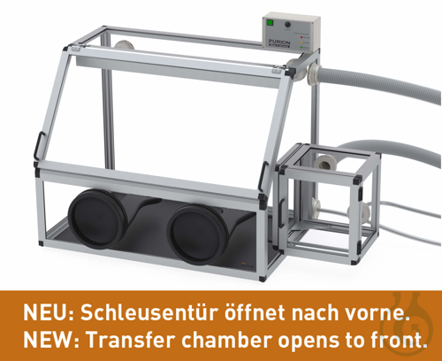 SICCO Glove Box Pure with Transfer Chamber, B 1210 x H 700 x T 600 mm Aluminium
