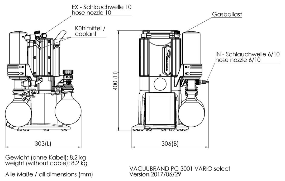 PC 3001 VARIO select, US dimensions