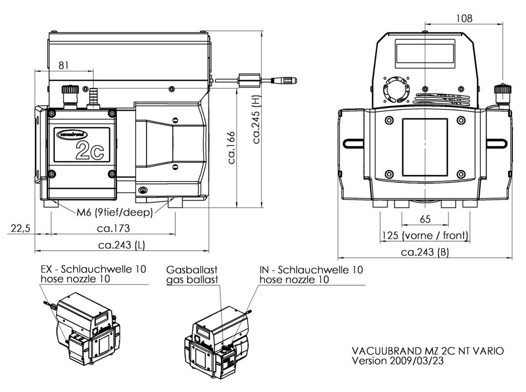 MZ 2C VARIO select, CN dimensions