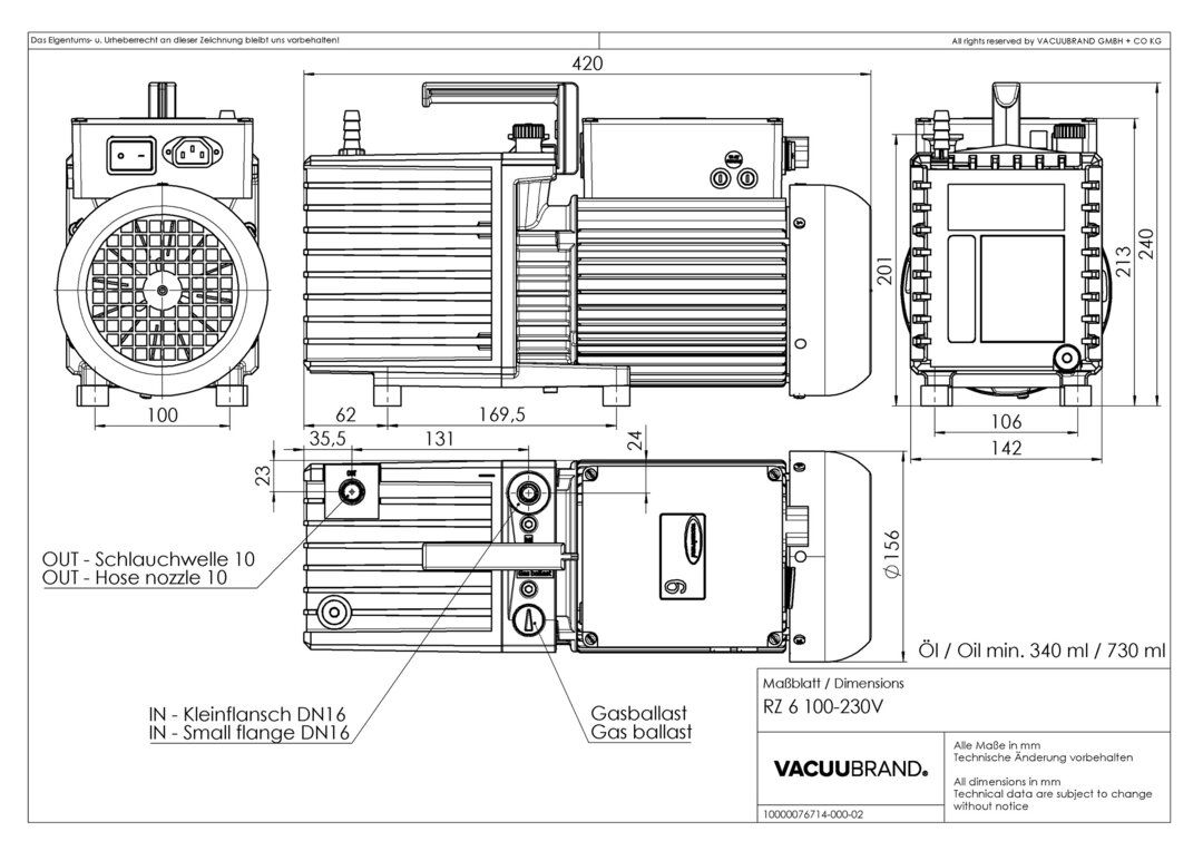 RZ 6, US dimensions