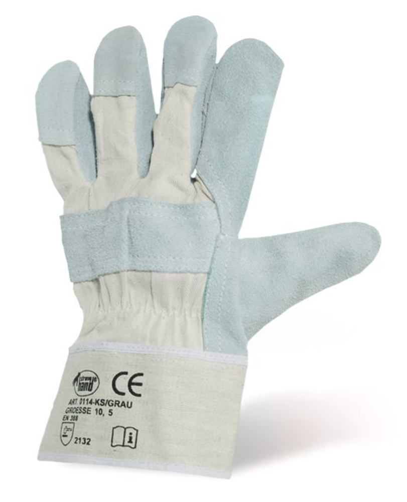 Power-type safety gloves, acc. to EN 420, grey split leather, 5 pair - Luminix Health