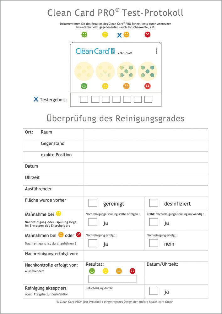 Orion Clean Card® PRO test protocol, A4 pad with 50 pre-printed sheets - Luminix Health