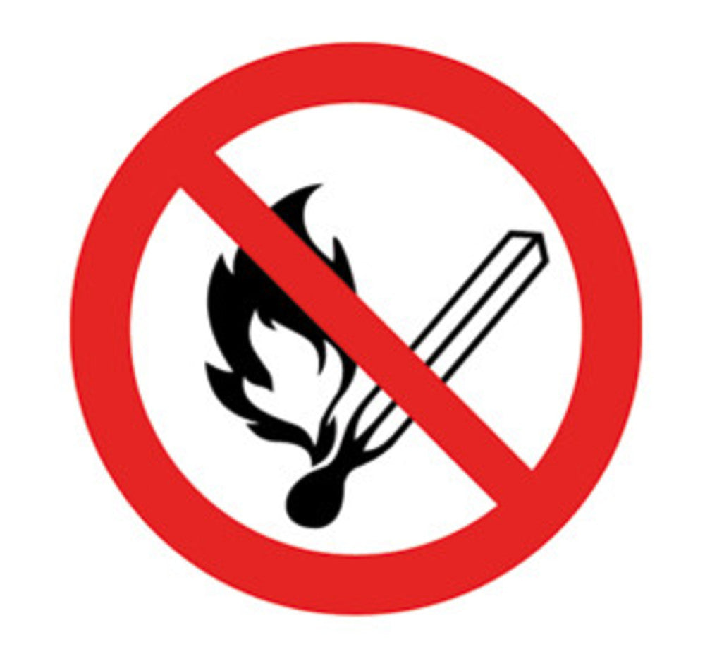 Prohibition sign, self-adhes., Ø 200 mm, no naked flames, no fire or smoking - Luminix Health