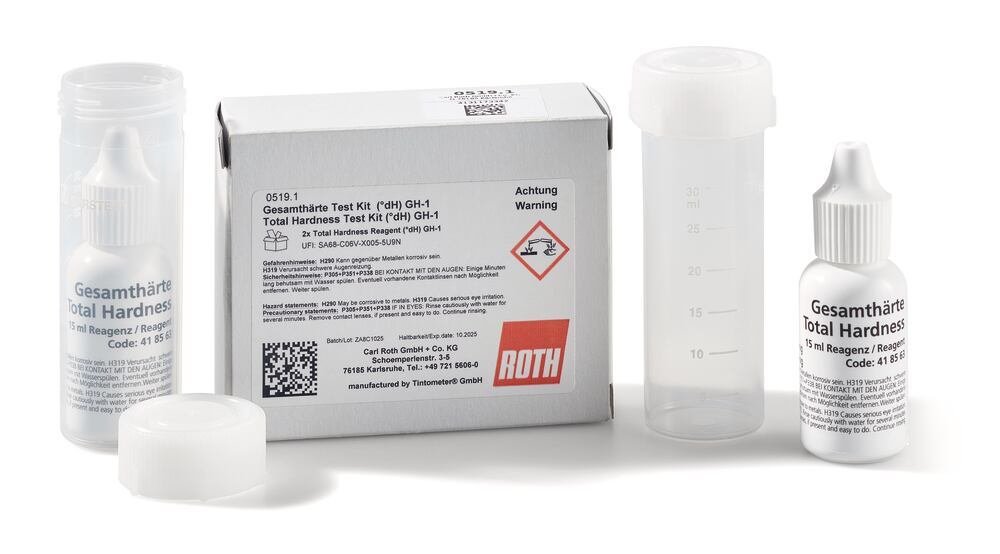 Water hardness kit, pack with 2 x 15 ml reagent, 1 unit(s) - Luminix Health