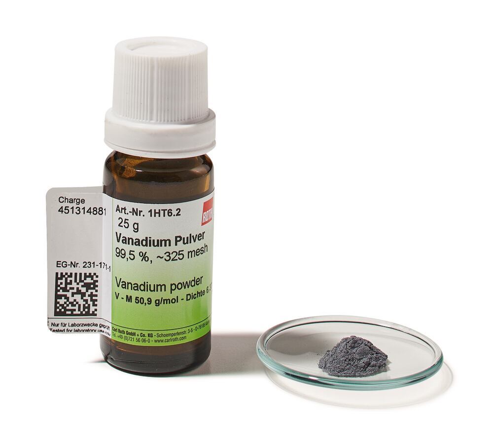 Vanadium powder, 99,5 %, ca. 325 mesh, 5 g, glass - Luminix Health