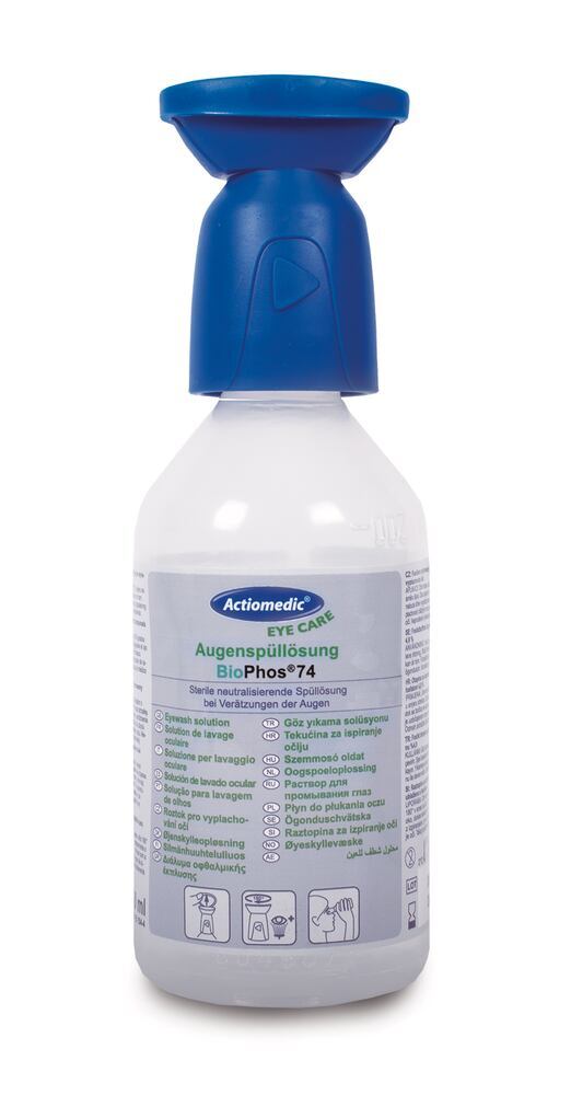 Actiomedic eye wash bottle, BioPhos74 rinsing solution sterile 500ml, 1 unit(s) - Luminix Health