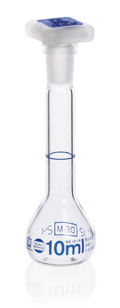 Vol. flask Blaubrand, cl.A, PP stop, Borosil gl. 3.3, 10 ml, grnd.joint 10/19 - Luminix Health