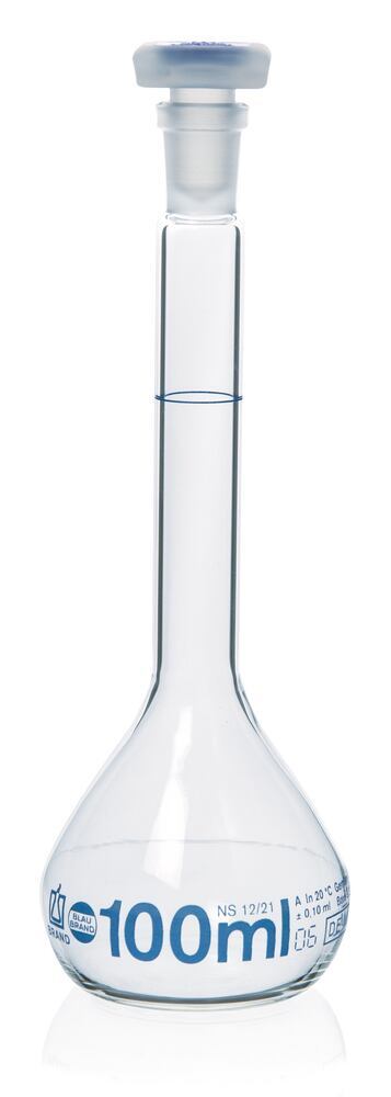 Vol. flask Blaubrand, cl.A, PP stop, Borosil gl.3.3, 100 ml, grnd.joint 12/21 - Luminix Health