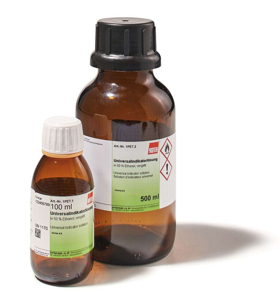 Universal indicator solution, in 50 % ethanol, denatured, 100 ml, glass - Luminix Health