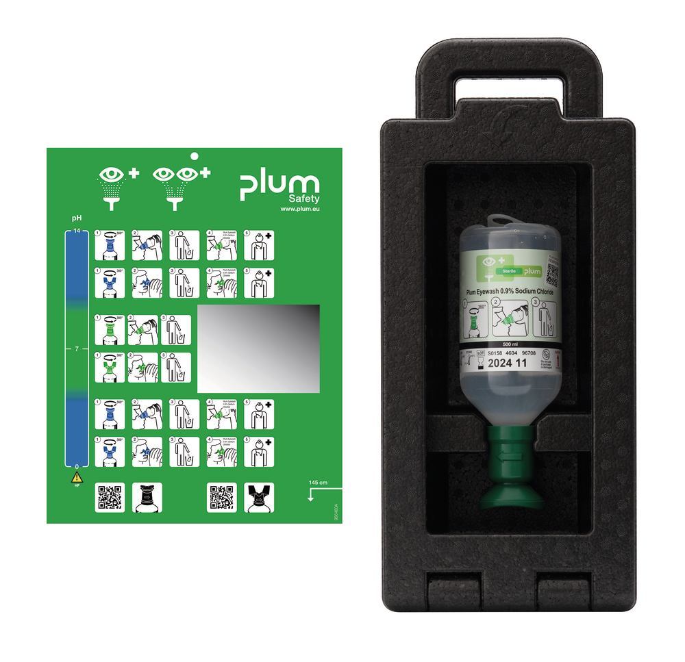 Eye wash station Plum iBox 1 with 1 x eye wash solution 500 ml - Luminix Health