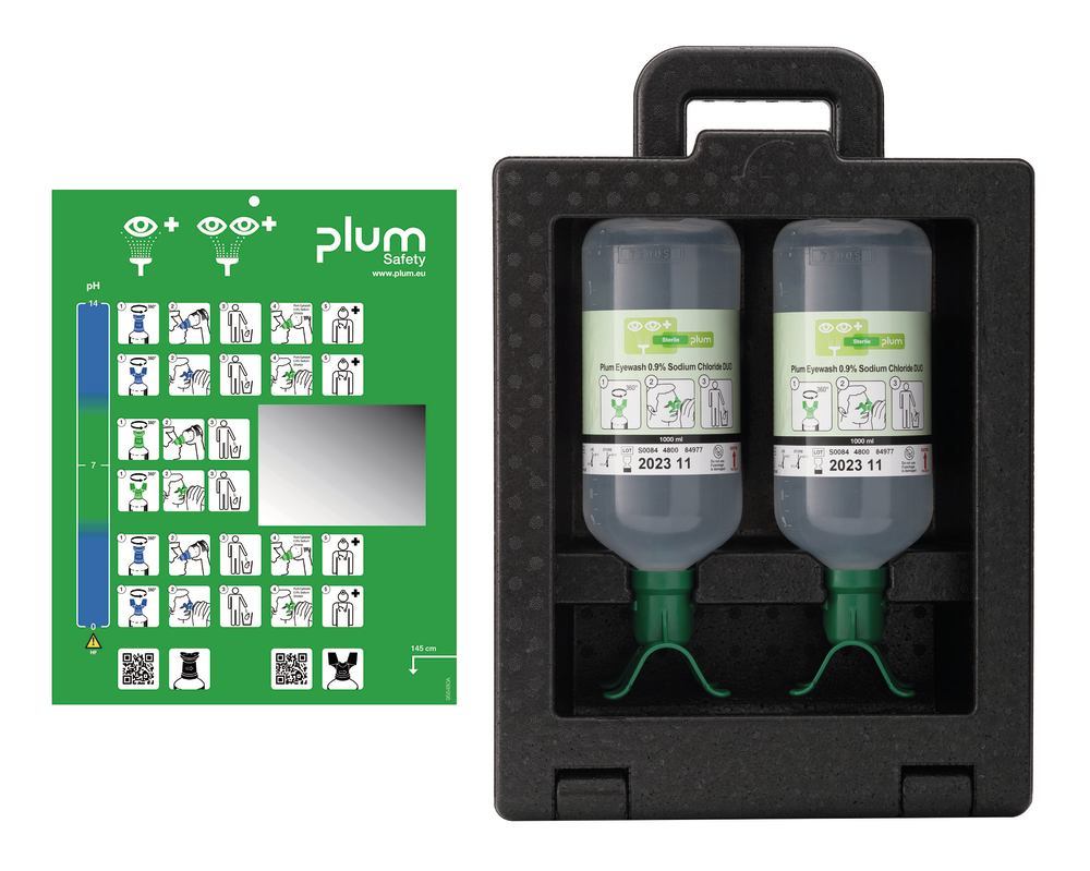 Plum iBox 2 eye wash station, with 2x1000 ml DUO eye wash sol, sterile - Luminix Health