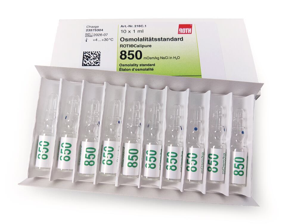 Standards for Osmolality, ROTI®Calipure 850 mOsm/kg H2O, 10 ml, glass ampoule - Luminix Health