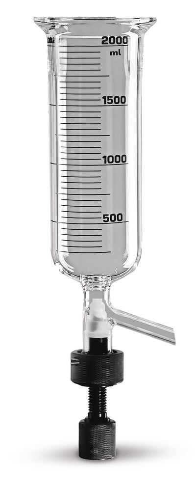 Flat flange reaction vial, DN100, 1.0 l,, cylindrical, graduated, w drain valve. - Luminix Health