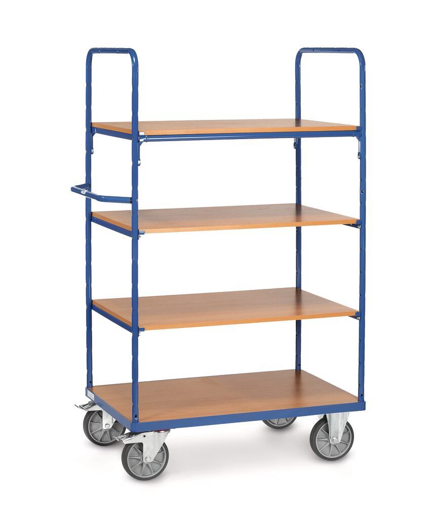 Wooden shelf trolley with four shelves, 1369 x 809 x 1800 mm, 1 unit(s) - Luminix Health