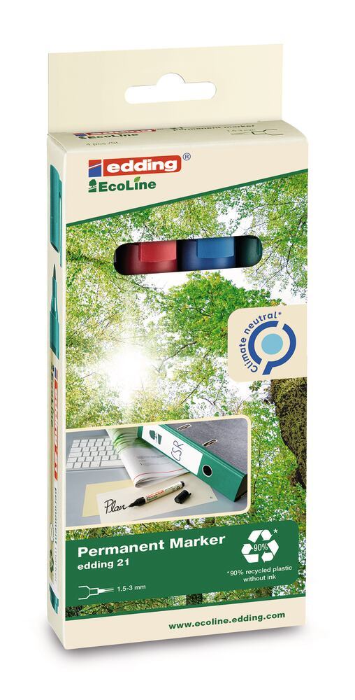 21 EcoLine permanent marker set, black, blue, red, green, 1.5-3 mm, 4 unit(s) - Luminix Health