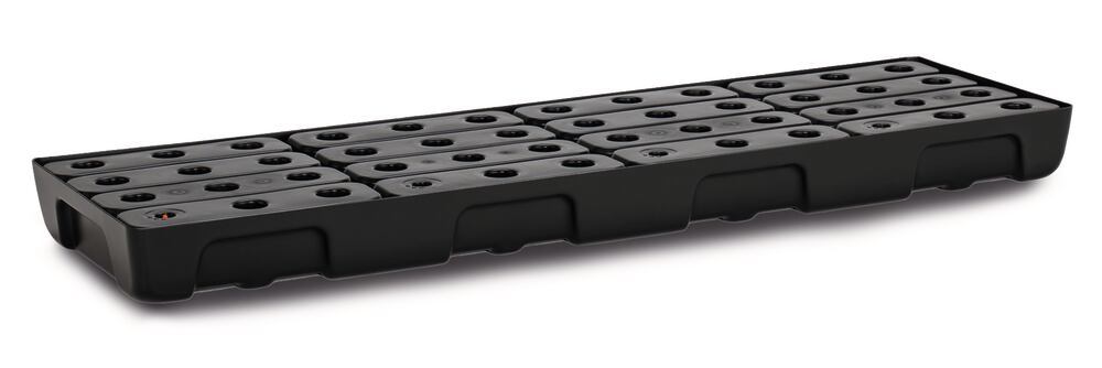 Shelf collecting tray for small drums, PE, 130x40 cm, reten capac 28 l w. grate - Luminix Health