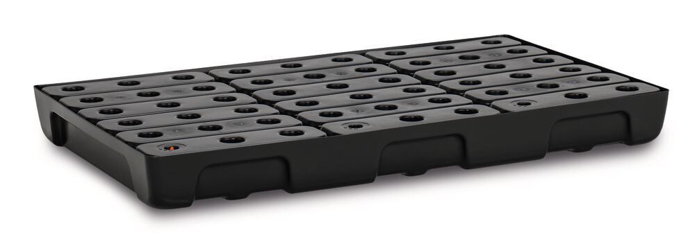 Shelf collecting tray for small drums, PE, 100x60 cm, reten capac 33 l w. grate - Luminix Health