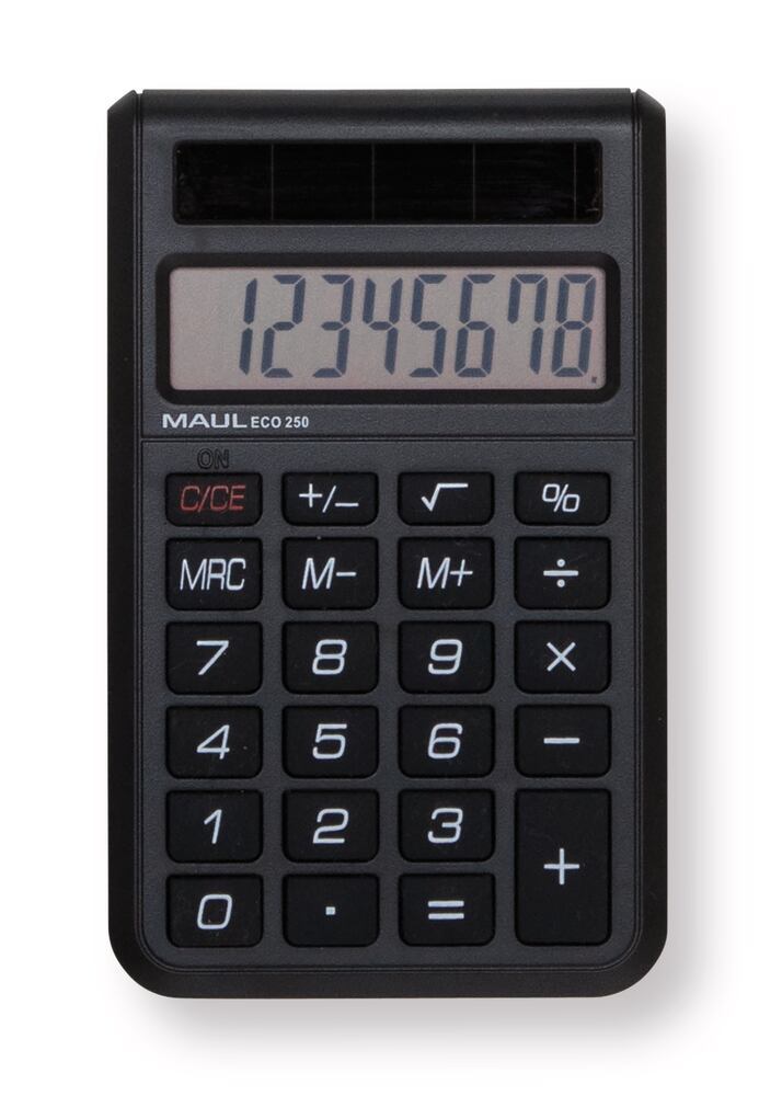 ECO 250 solar-powered pocket calculator, L 98 x W 60 x H 12 mm, 32 g - Luminix Health