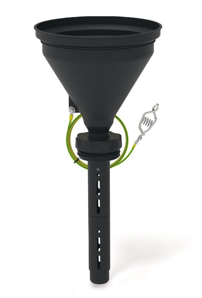 b.safe 180 PE-EX safety funnels, Mauser w. sieve, splash prot, ball valve - Luminix Health