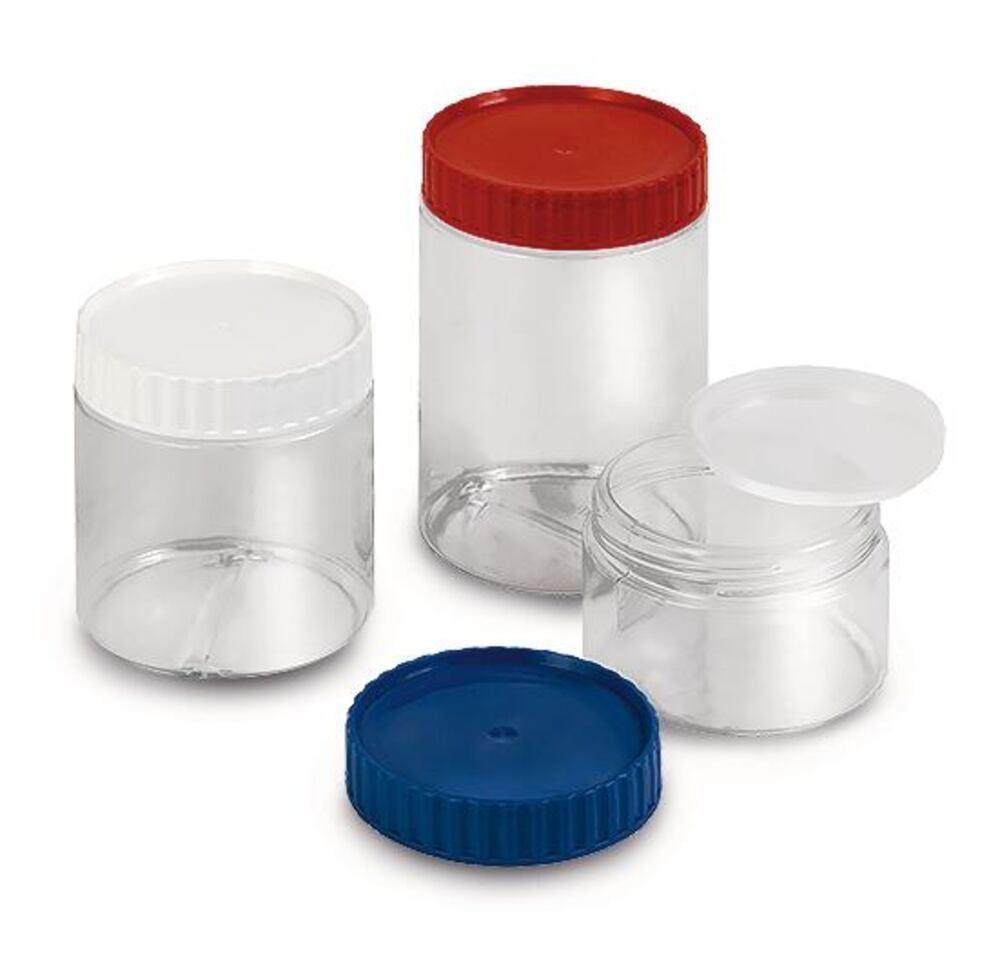Sample tubs, PET copolyester, 1000 ml, white screw-cap closure, 4 unit(s) - Luminix Health