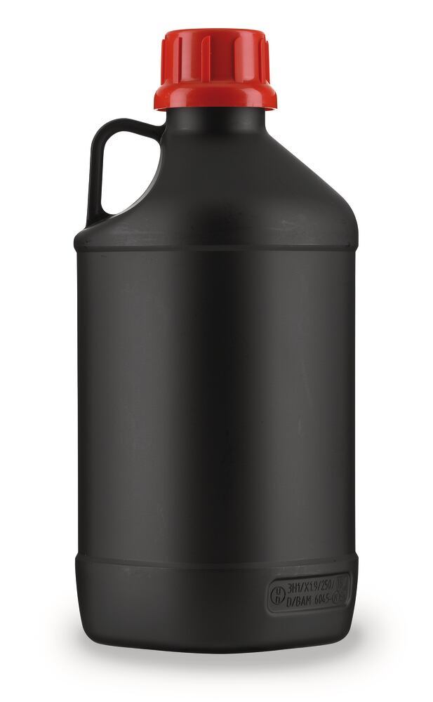 Narrow mouth bottle 308/310 black, 2500 ml, small handle, recessed label space - Luminix Health