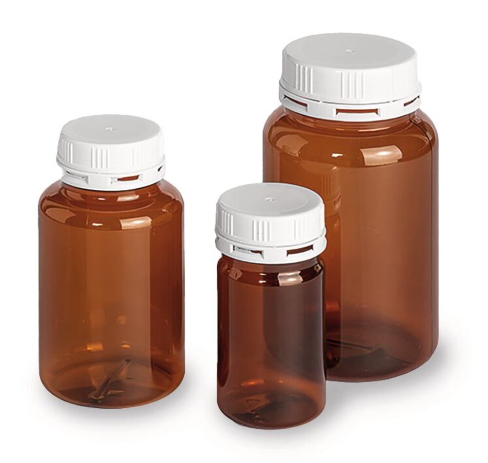 Brown wide mouth bottles, PET, 1000 ml, with tamper-evident cap, 4 unit(s) - Luminix Health