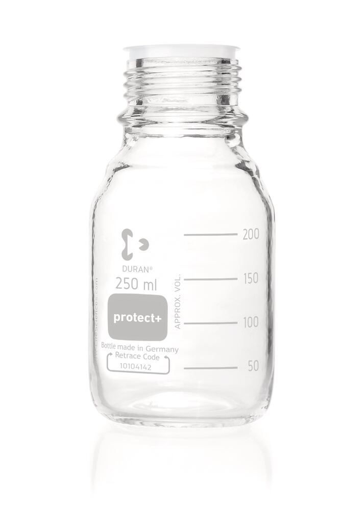 DURAN® protect+ screw top bottle, with dust cap, clear glass, 250 ml, 10 unit(s) - Luminix Health