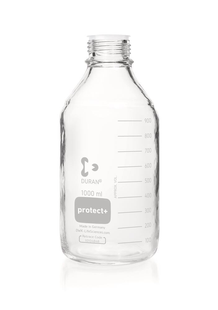 DURAN® protect+ screw top bottle, with dust cap, clear glass, 1000 ml, 1 unit(s) - Luminix Health