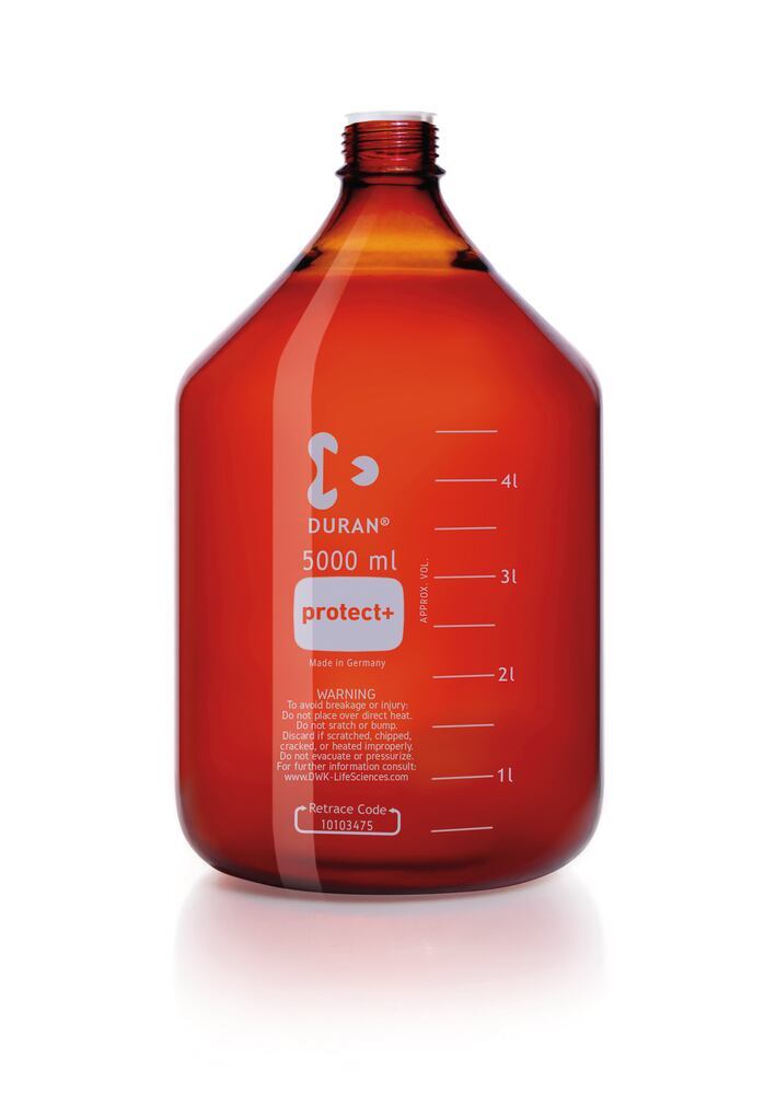DURAN® protect+ screw top bottle, with dust cap, brown glass, 5 l, 1 unit(s) - Luminix Health