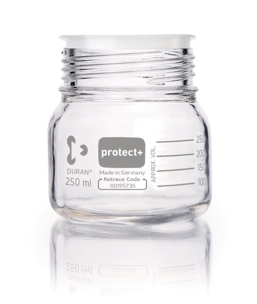 DURAN® protect+ wide mouth bottle, Clear glass, 250 ml, GLS 80 thread - Luminix Health
