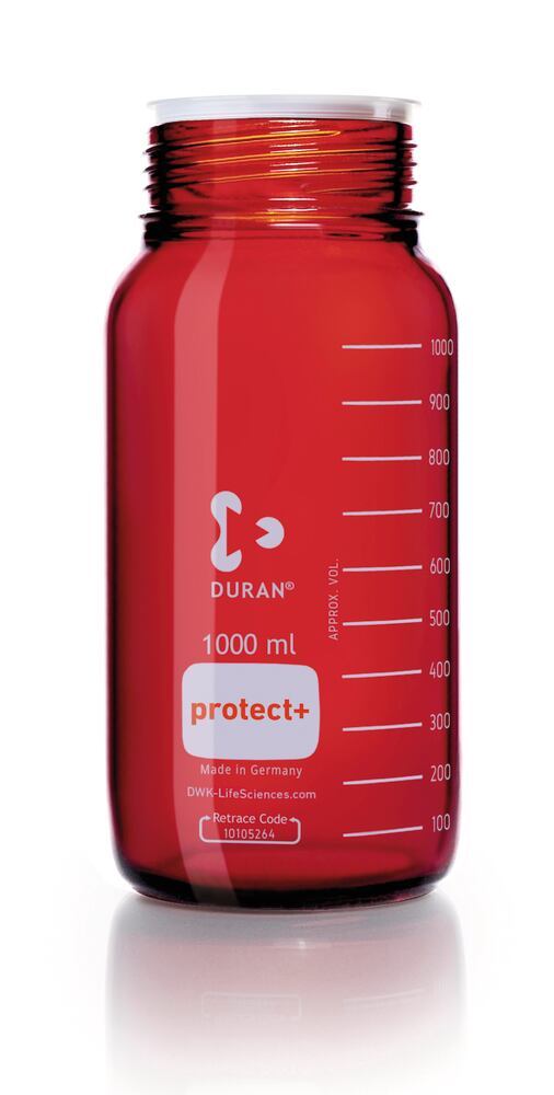 DURAN® protect+ wide mouth bottle, Brown glass, 1000 ml, GLS 80 thread - Luminix Health