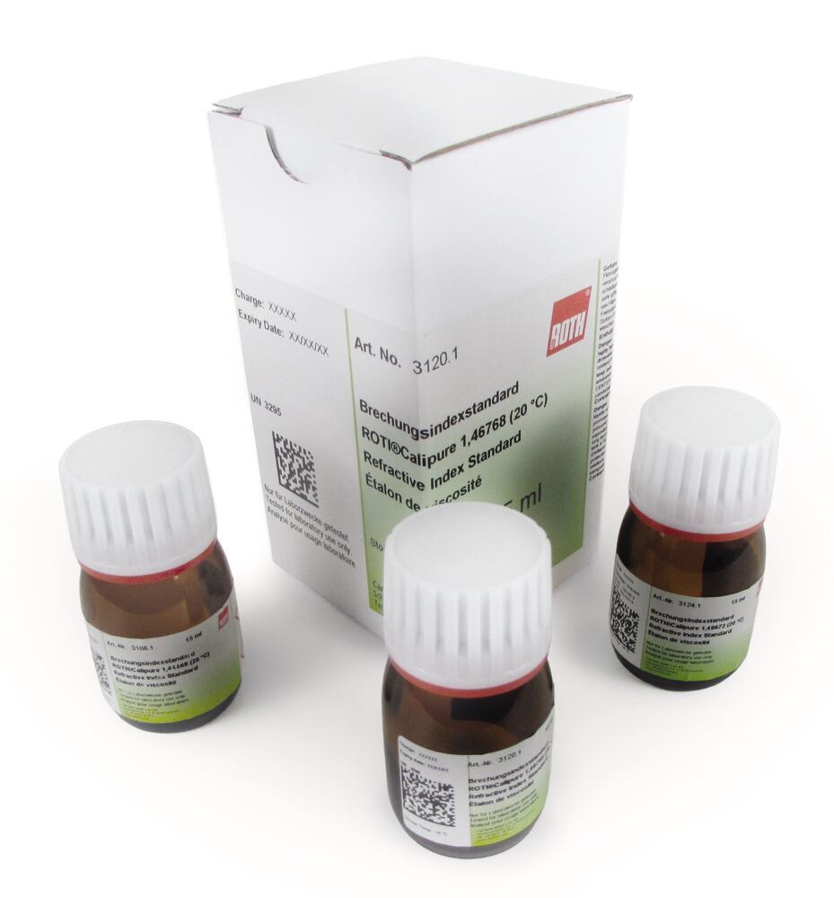 Refractive index standard, ROTI®Calipure, 1,46768 (20 °C), 15 ml, glass - Luminix Health