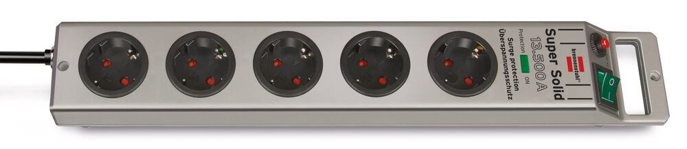 Super-Solid socket outlet, 5-way, silver, 1 unit(s) - Luminix Health