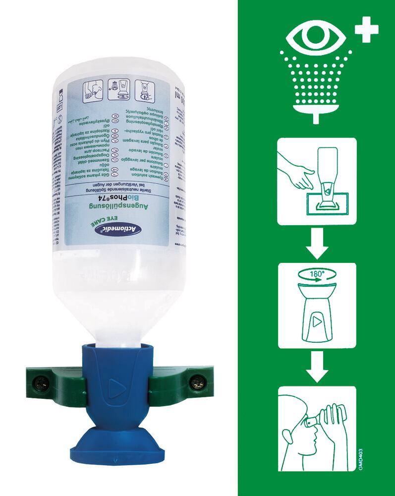 Actiomedic Single eye wash station , BioPhos®74, 500 ml eye wash, sterile - Luminix Health