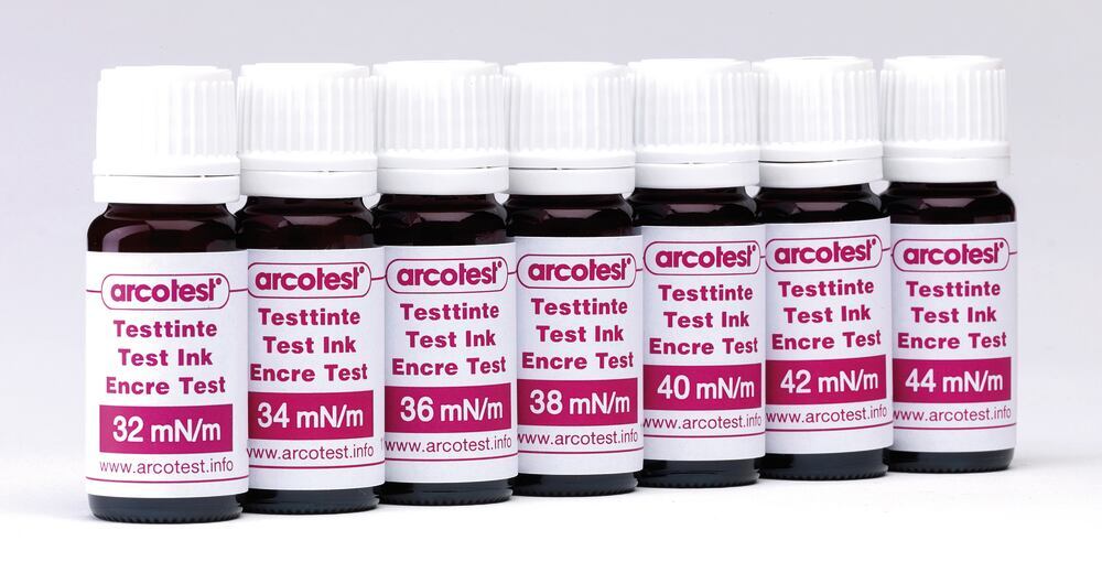 Test Inks pink Set A without brush, arcotest® 32, 34, 36, 38, 40, 42, 44 mN/m - Luminix Health