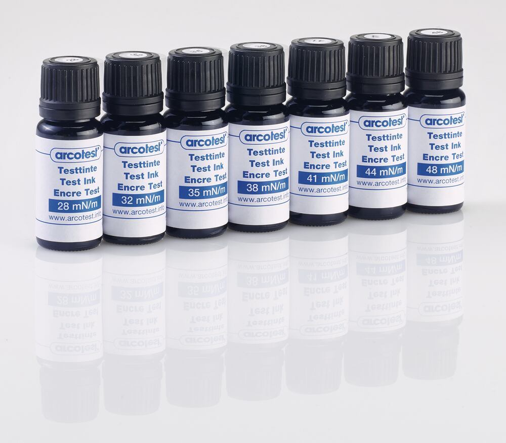 Image of Test ink blue, arcotest® 28 32 35 38 41 44 48 mN/m, with brush, UN-Nr. 1993 - Luminix Health
