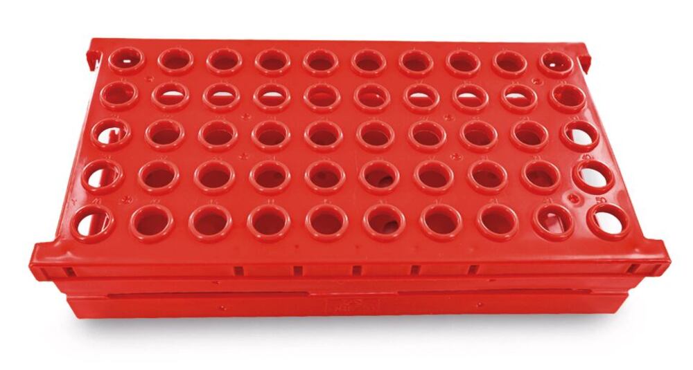 Folding sample stand, Red, for Ø 13 mm tube, 5x10, 1 unit(s) - Luminix Health