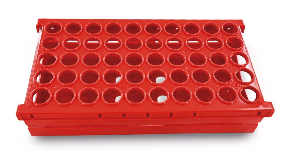Folding sample stand, Red, for Ø 20 mm tube, 5x9, 1 unit(s) - Luminix Health