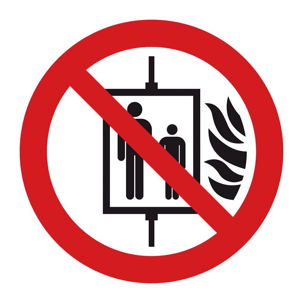 Prohibition sign, self-adhesive, Do not use lift in case of fire, Ø200 mm - Luminix Health